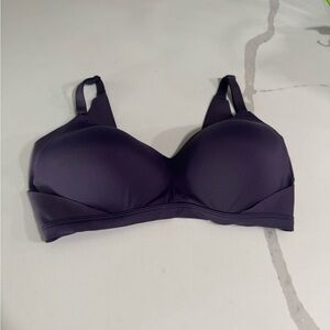 Purple Full-Coverage Bra with Molded Cups and Adjustable Straps